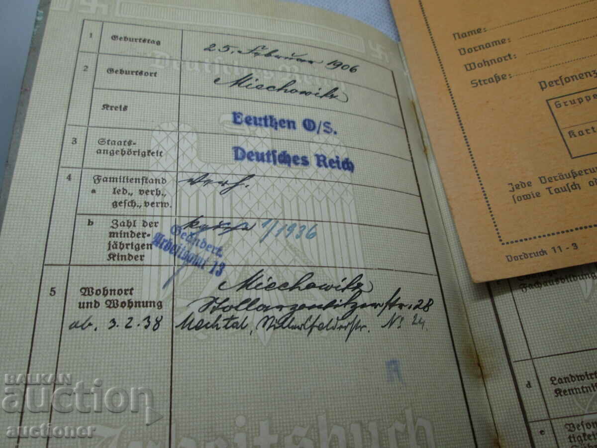 Licitație DOCUMENT DE GUARD DE LUCRU REICH-PRIMUL TIP 1935