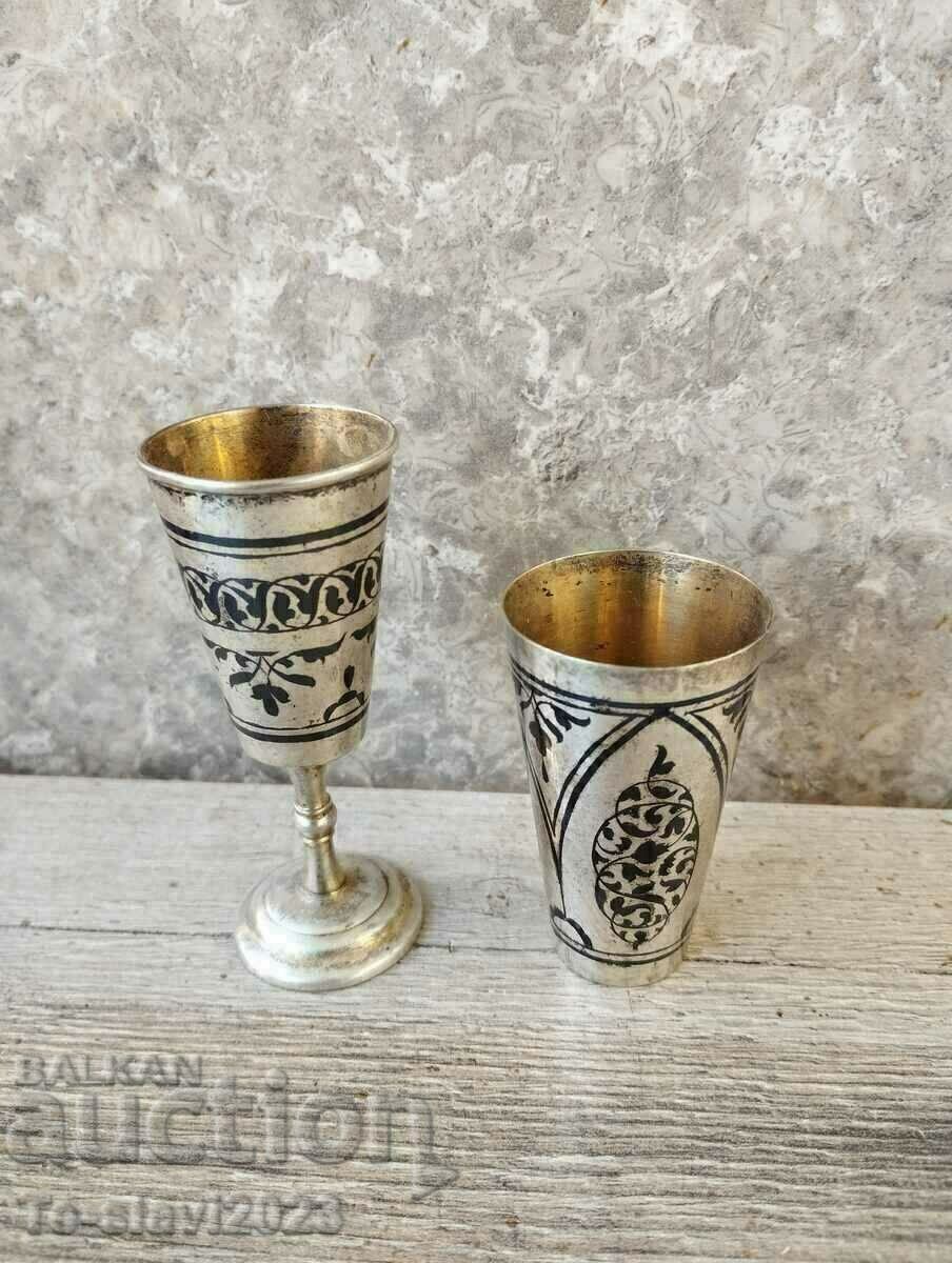 Old Russian silver 875 cups, nielo