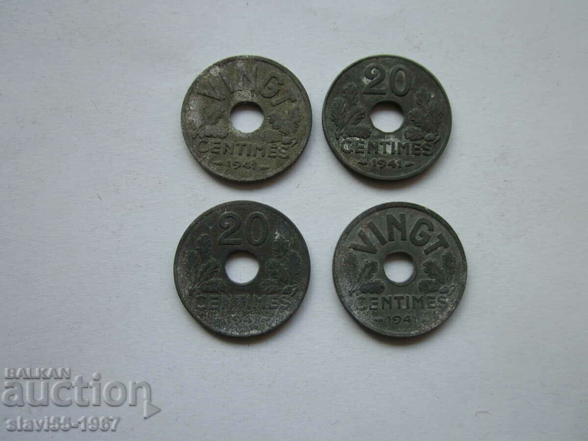 Аукцион ЛОТ 20 CENTIMES ФРАНЦИЯ 1941г. ДВА ВАРИАНТА БЗЦ !!! Аукцион ЛОТ 20 CENTIMES ФРАНЦИЯ 1941г. ДВА ВАРИАНТА БЗЦ !!!