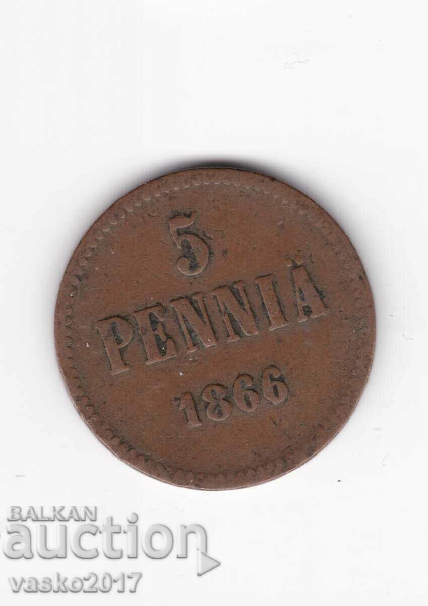 5 PENNIA - 1866 Russia for Finland
