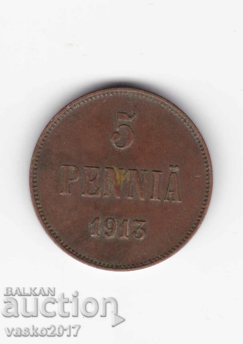 5 PENNIA - 1913 Russia for Finland