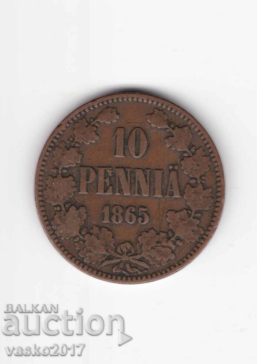 10 PENNIA - 1865 Russia for Finland