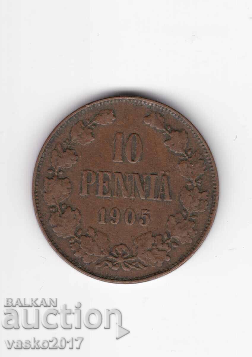 10 PENNIA - 1905 Russia for Finland