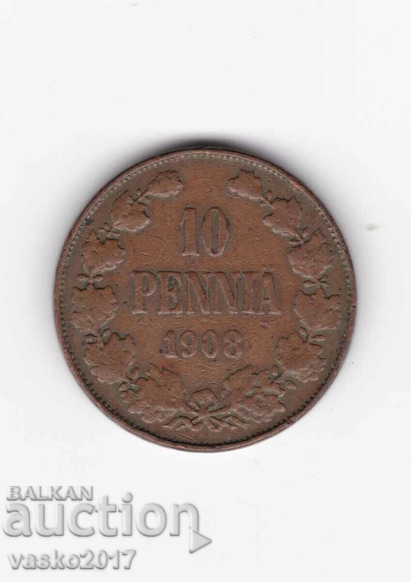 10 PENNIA - 1908 Russia for Finland