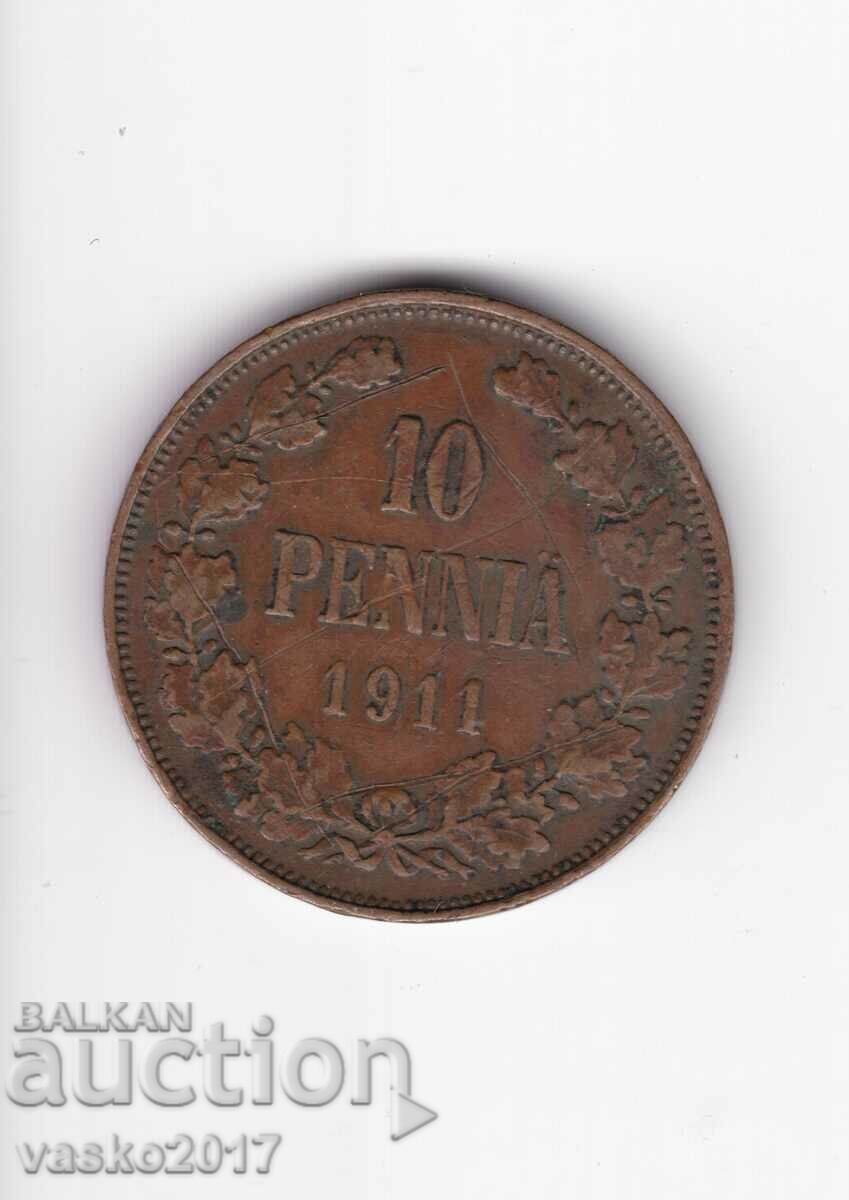 10 PENNIA - 1911 Russia for Finland