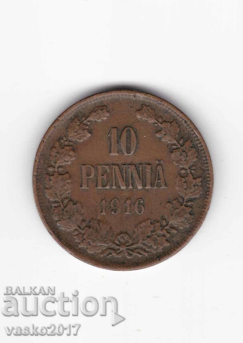 10 PENNIA - 1916 Russia for Finland