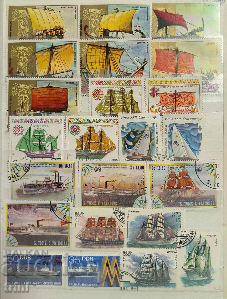 81 timbre tema Transport pe apă - nave, bărci