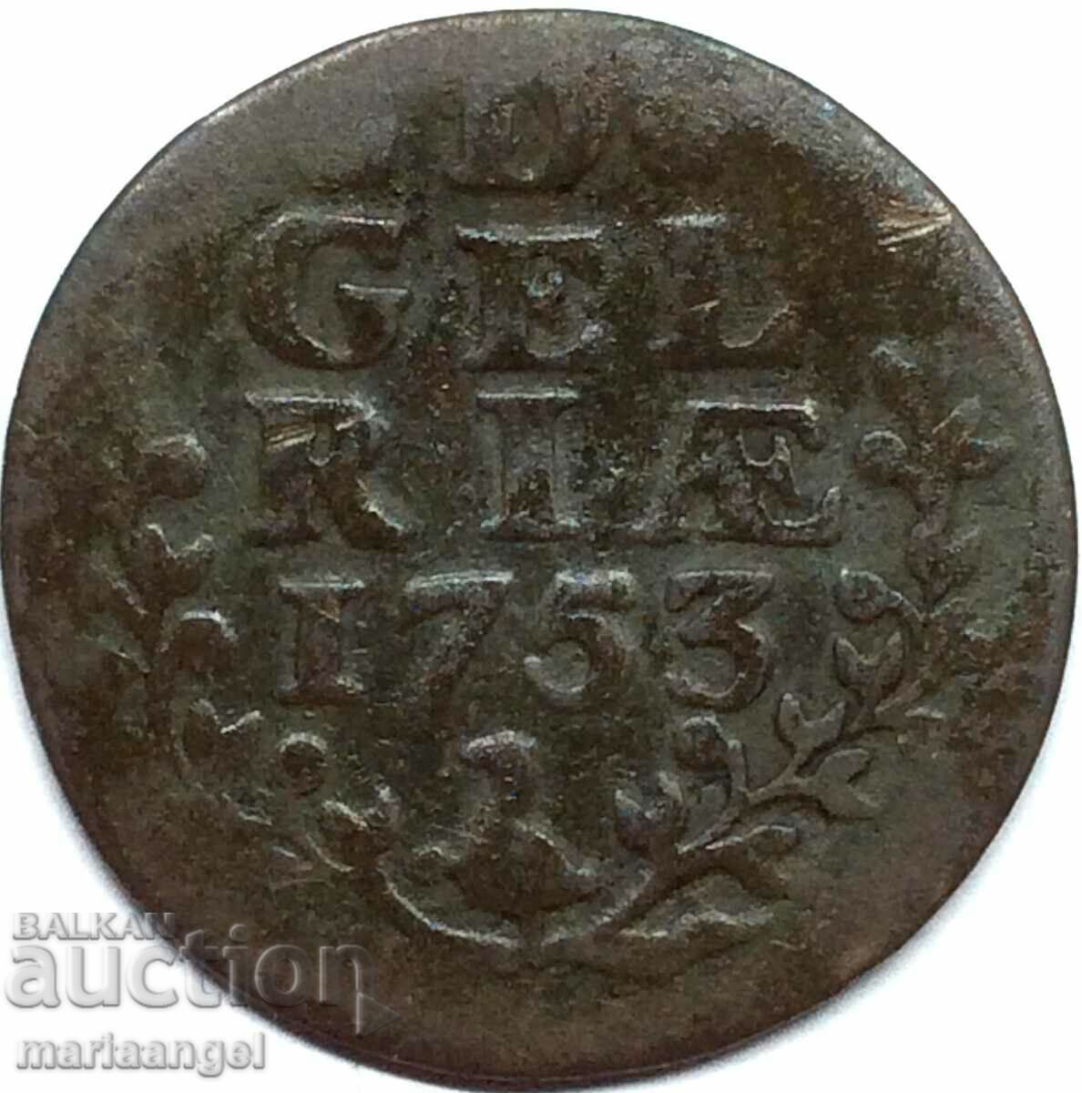 1 цент 1753 Нидерландия Гелдерленд Датски