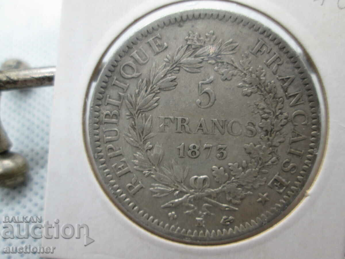 5 FRANC SILVER 1873 FRANCE-LETTER -K HERCULES - 6 5 FRANC SILVER 1873 FRANCE-LETTER -K HERCULES - 6