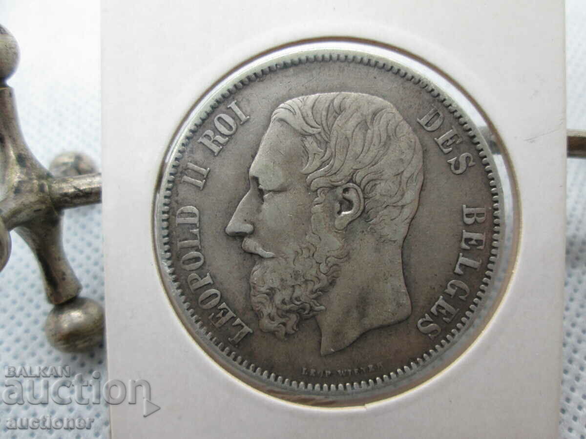 5 FRANC SILVER 1868 BELGIUM KING LEOPOLD - 6 5 FRANC SILVER 1868 BELGIUM KING LEOPOLD - 6
