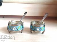 Beautiful Silver Plated And Gold Plated Old Russian Salt Shakers