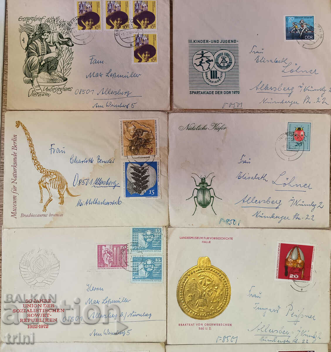 Traveled envelopes with GDR stamps 10 pieces #11 with price 6.00 BGN | € 3.07 Traveled envelopes with GDR stamps 10 pieces #11 with price 6.00 BGN | € 3.07