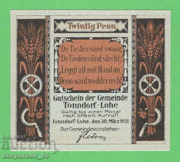 (¯`'•.¸NOTGELD (city Tonndorf-Lohe) 1921 UNC -20 pfennig '´¯) with price 2.50 BGN | € 1.28 (¯`'•.¸NOTGELD (city Tonndorf-Lohe) 1921 UNC -20 pfennig '´¯) with price 2.50 BGN | € 1.28