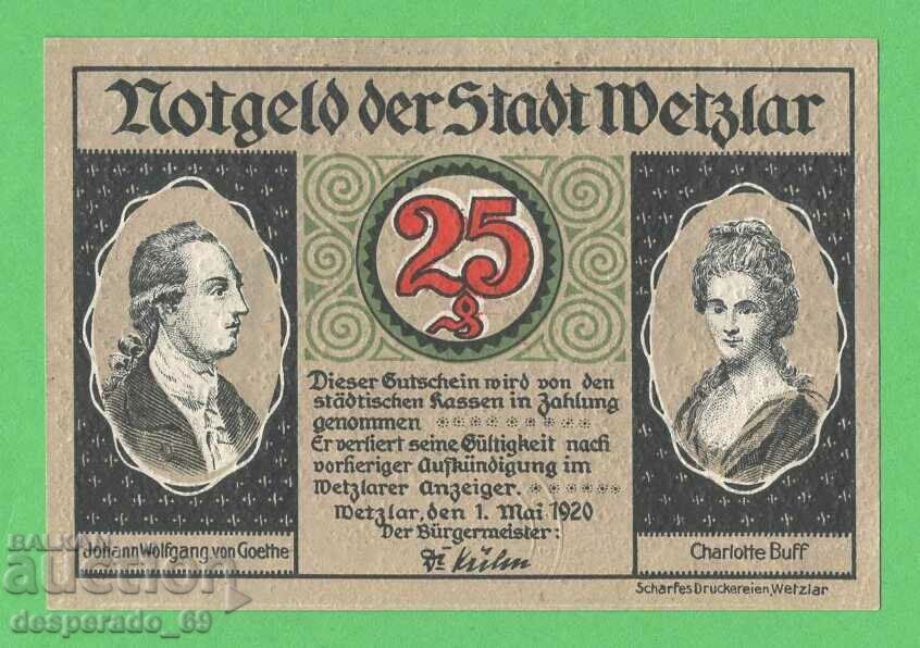 (¯`'•.¸NOTGELD (city Wetzlar) 1920 UNC -25 pfennig¸.•'´¯) with price 3.00 BGN | € 1.53 (¯`'•.¸NOTGELD (city Wetzlar) 1920 UNC -25 pfennig¸.•'´¯) with price 3.00 BGN | € 1.53