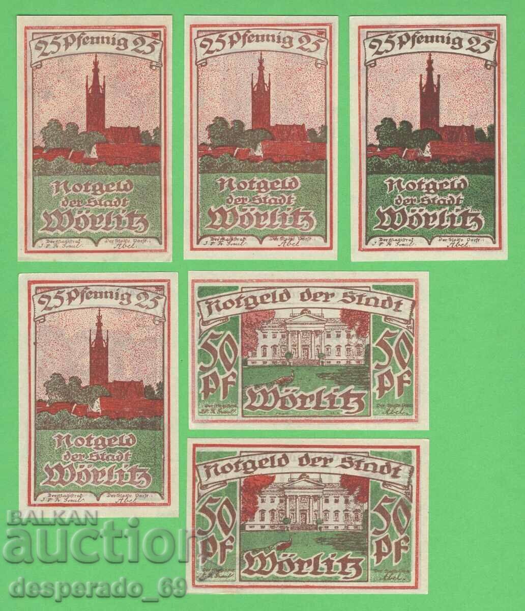 (¯`'•.¸NOTGELD (orașul Wörlitz) 1922 UNC -6 buc. bancnote¸.•'´¯) cu preț € 7.20 | 14.08 BGN
