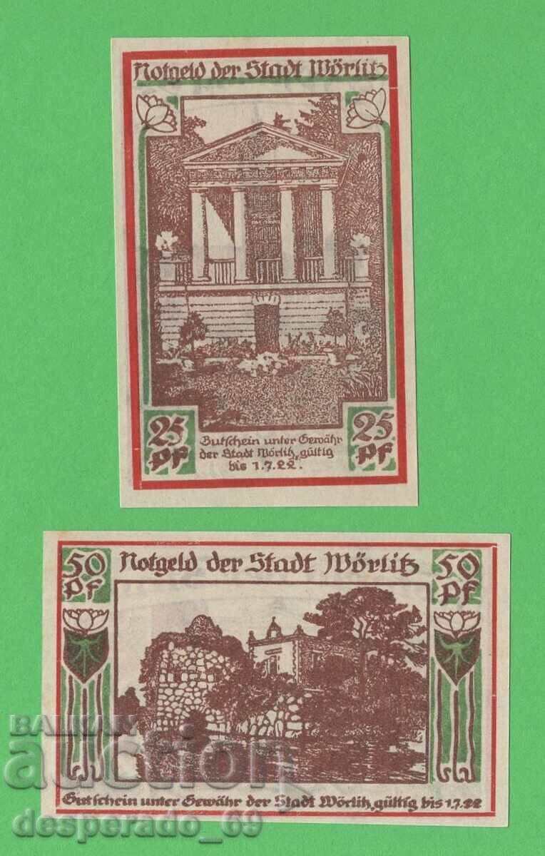 (¯`'•.¸NOTGELD (or. Wörlitz) 1922 UNC - 2 bancnote¸.•'´¯) (¯`'•.¸NOTGELD (or. Wörlitz) 1922 UNC - 2 bancnote¸.•'´¯)