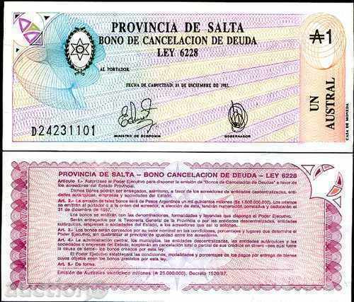 ASOCIȚII ZORBA ARGENTINA 1 AUSTRAL 1987 UNC