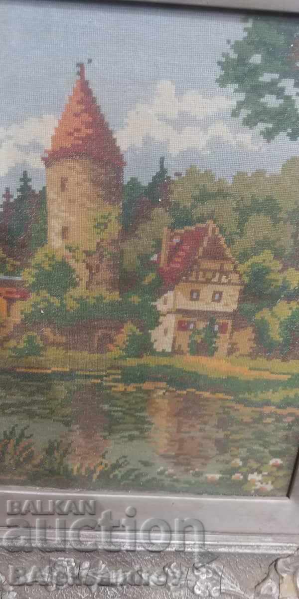 Auction  Large old framed tapestry
