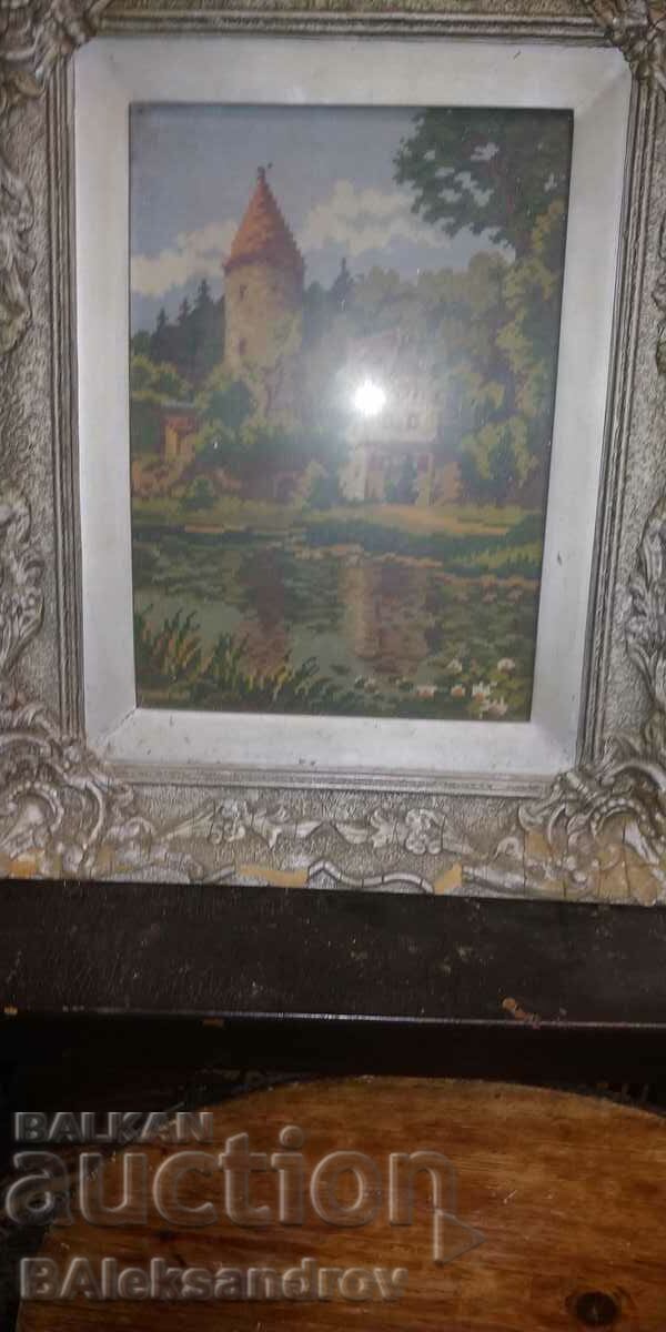 Large old framed tapestry - 5