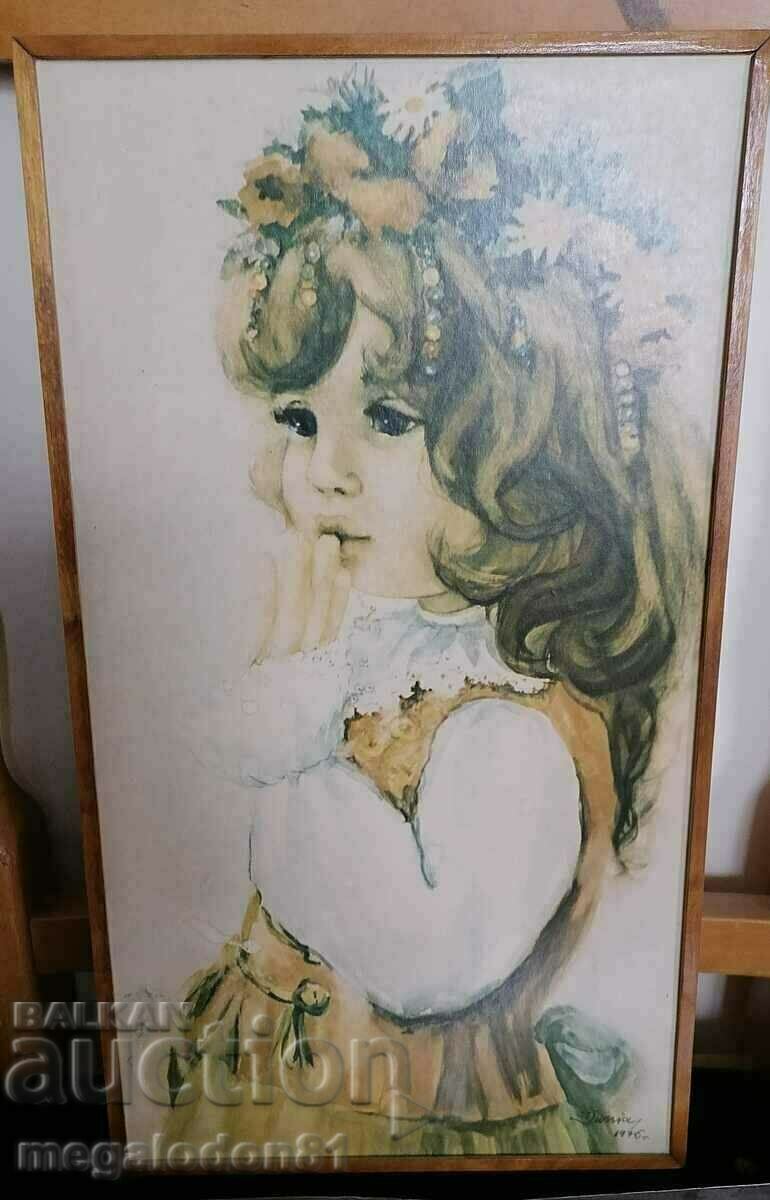 Picture copy, reproduction of Danuta Mushinska - little girl with a wreath
