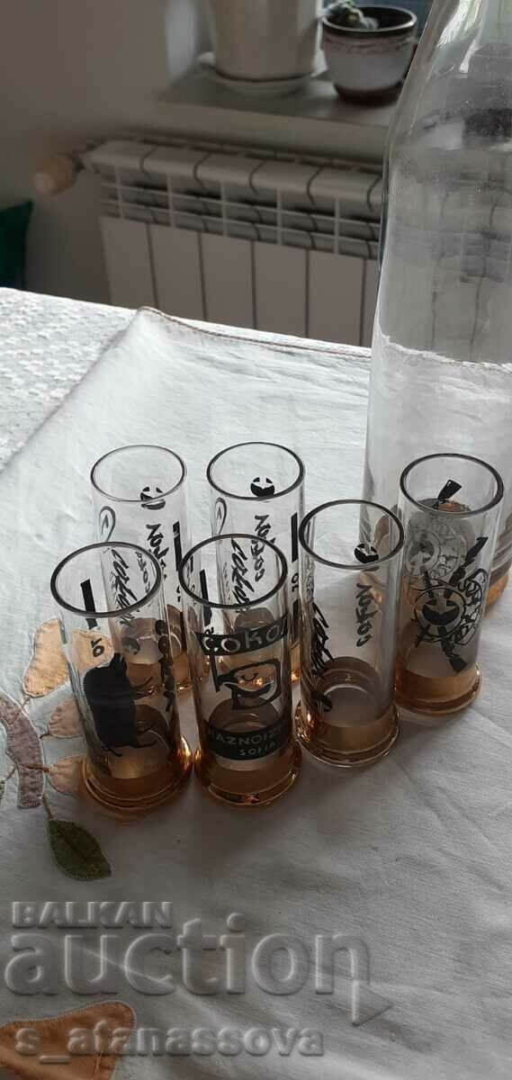Vand set de 6 pahare si sticla pentru rachiu cu tematica vanatoare