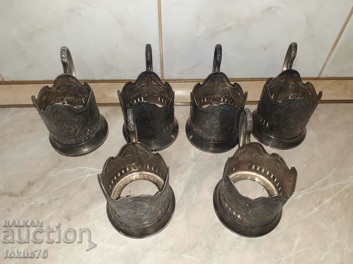 Set of 6 silver-plated Russian Soviet coasters with price 160.00 BGN | € 81.81 Set of 6 silver-plated Russian Soviet coasters with price 160.00 BGN | € 81.81