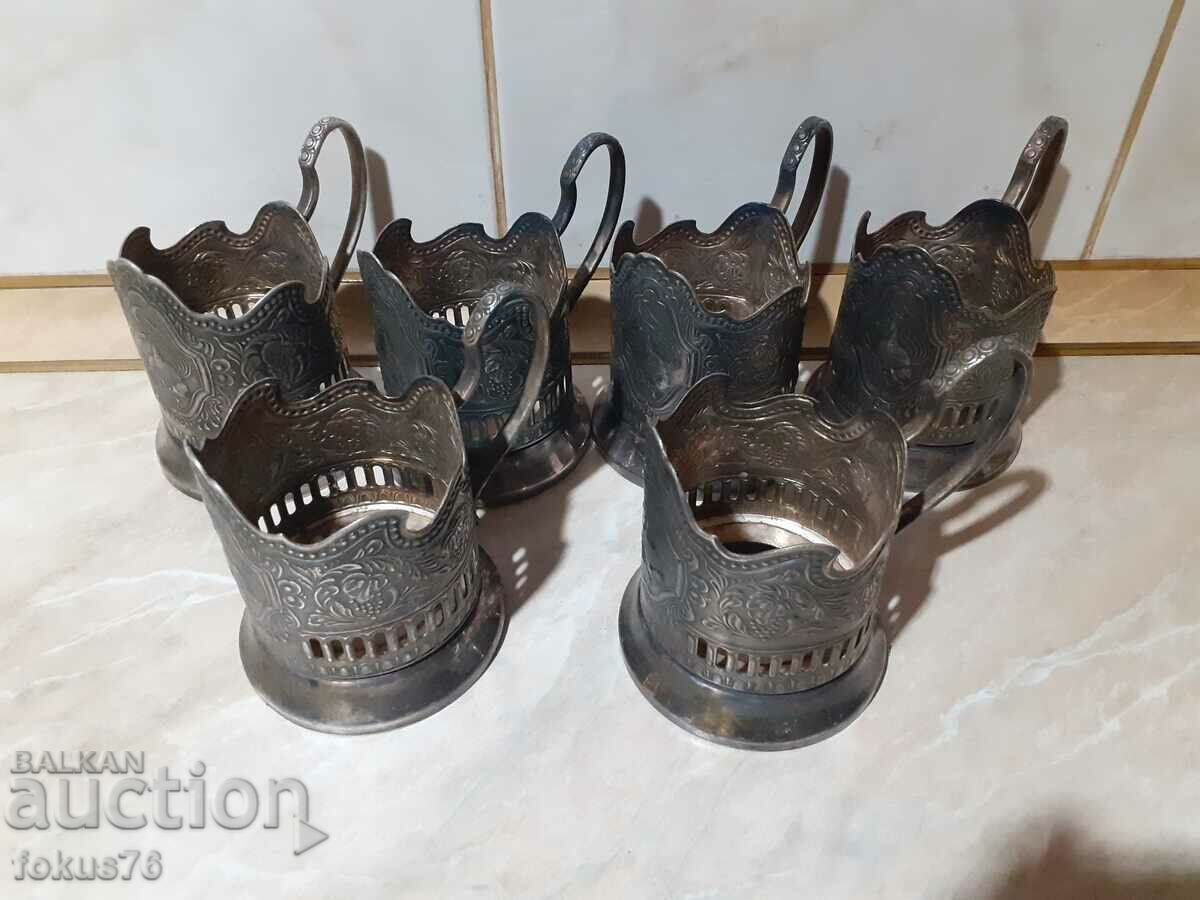 Auction Set of 6 silver-plated Russian Soviet coasters Auction Set of 6 silver-plated Russian Soviet coasters