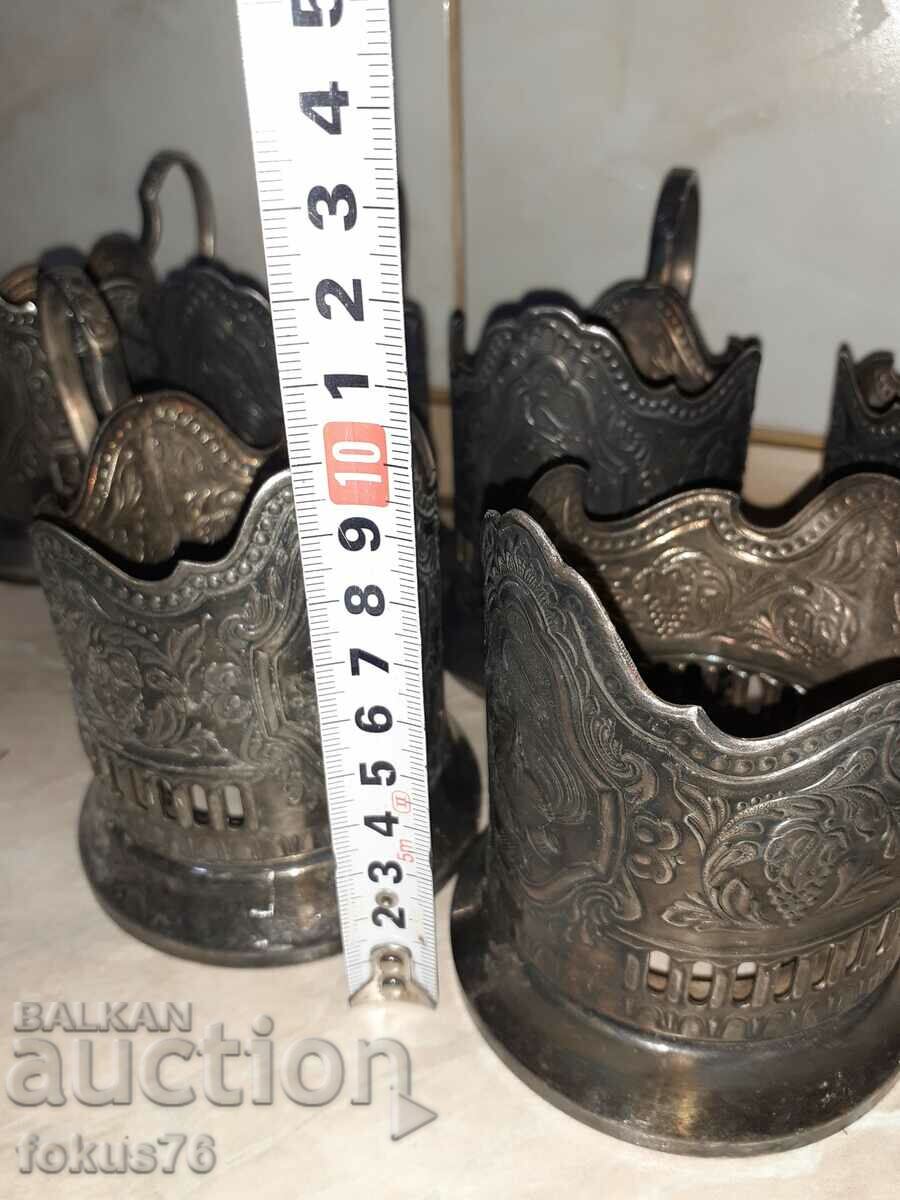 Set of 6 silver-plated Russian Soviet coasters - 7 Set of 6 silver-plated Russian Soviet coasters - 7