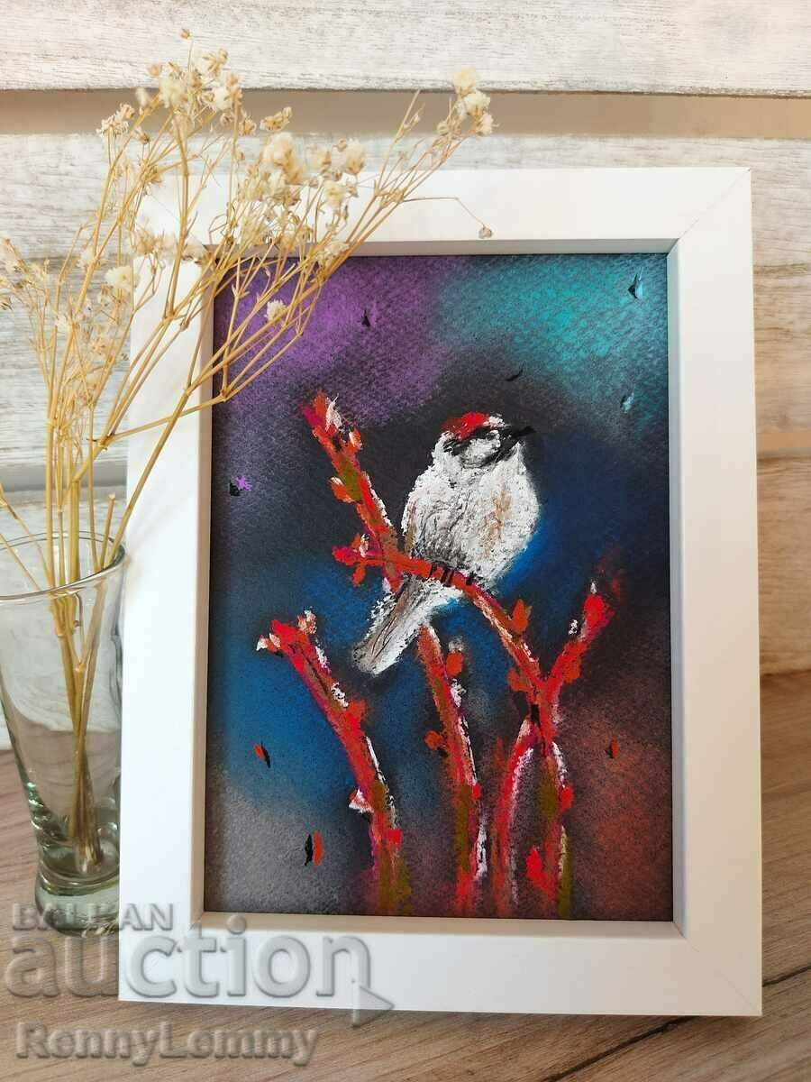 Sparrow, painting, pastel, original