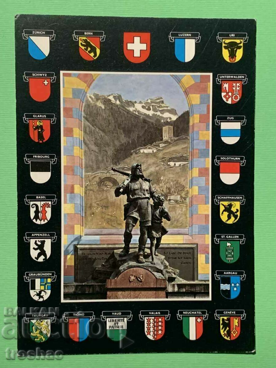 Old Card Altdorf monument to William Tell Switzerland