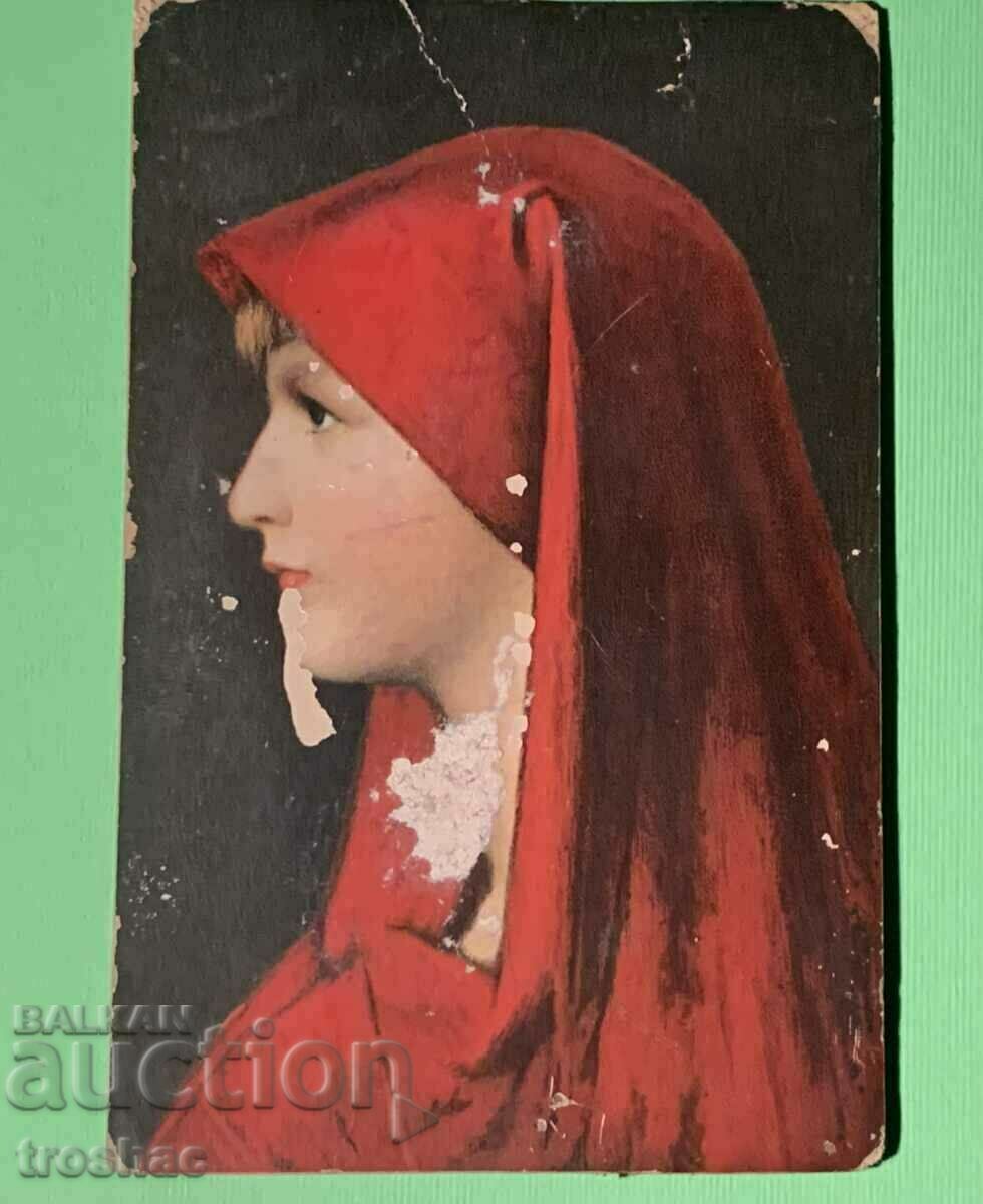 Παλιά κάρτα Saint Fabiola με κόκκινο πέπλο