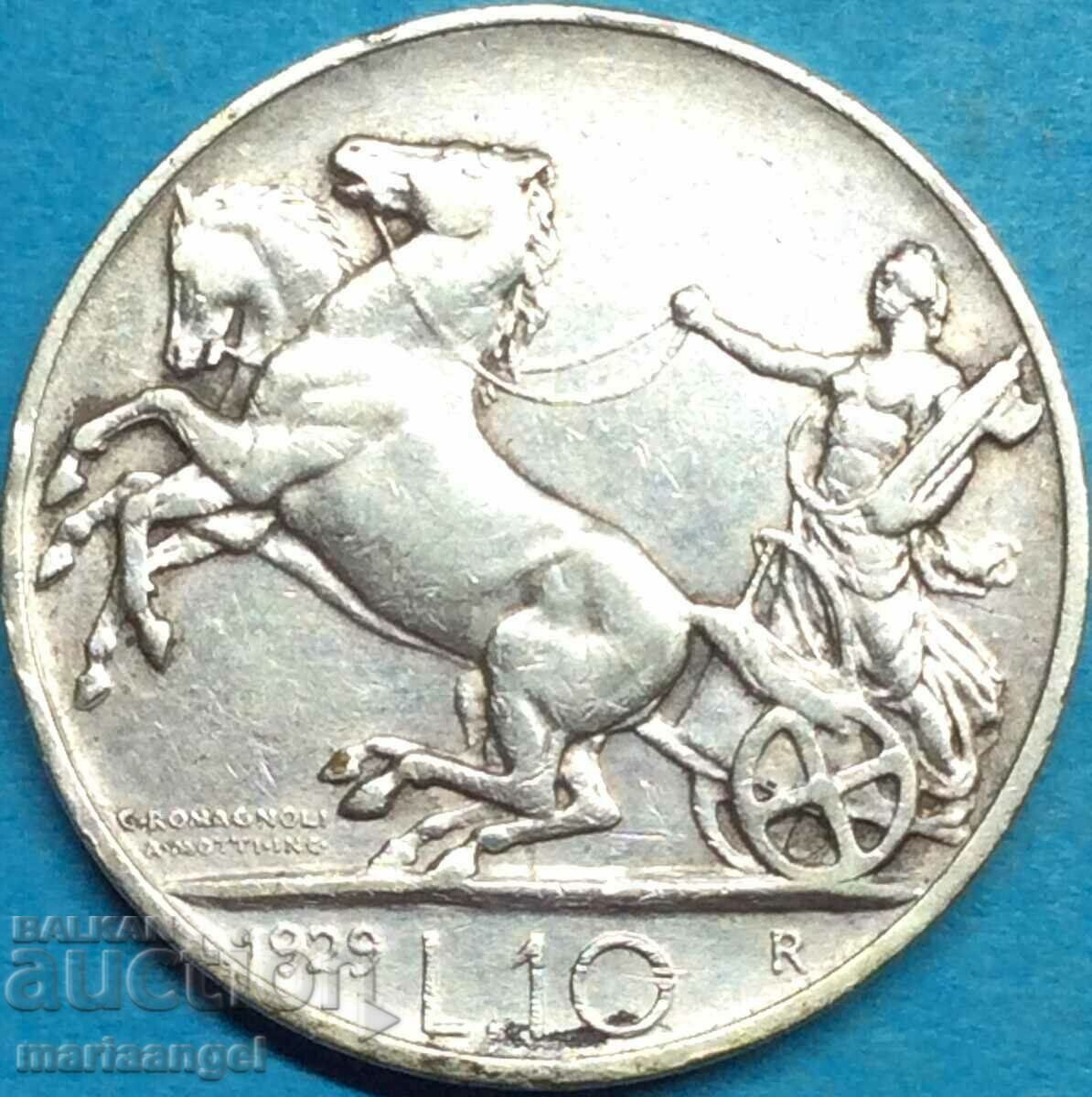 10 лири 1929 Италия Виктор Емануил (1869-1946) сребро - рядк