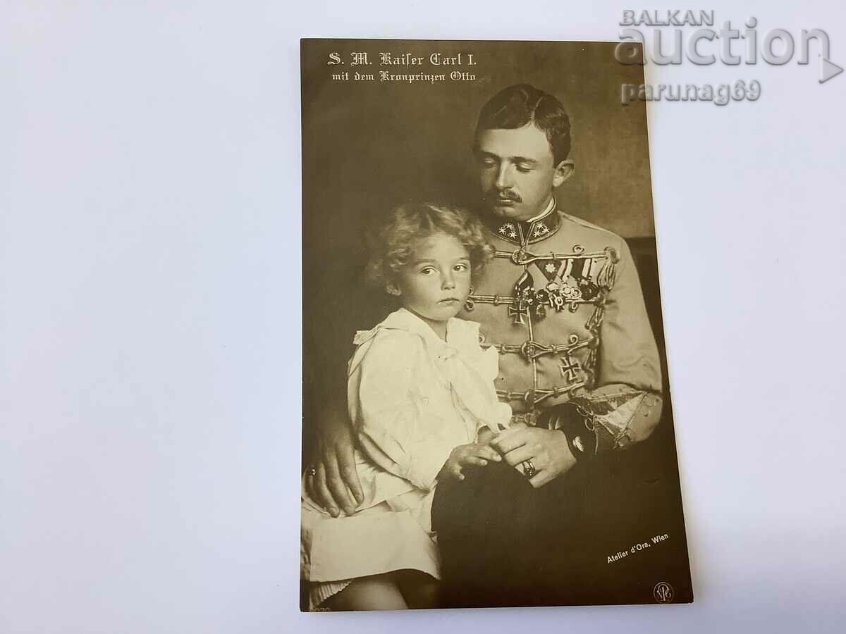 Καρτ ποστάλ - Kaiser Carl I mit Kronprinzen Otto