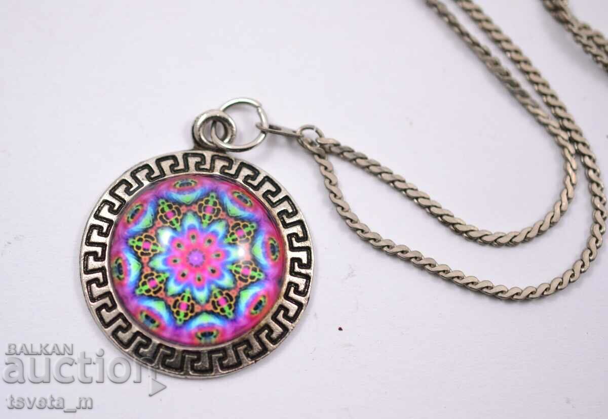Domed glass medallion necklace