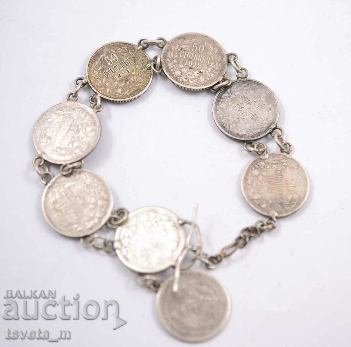 Старинна сребърна монетна гривна  22 g