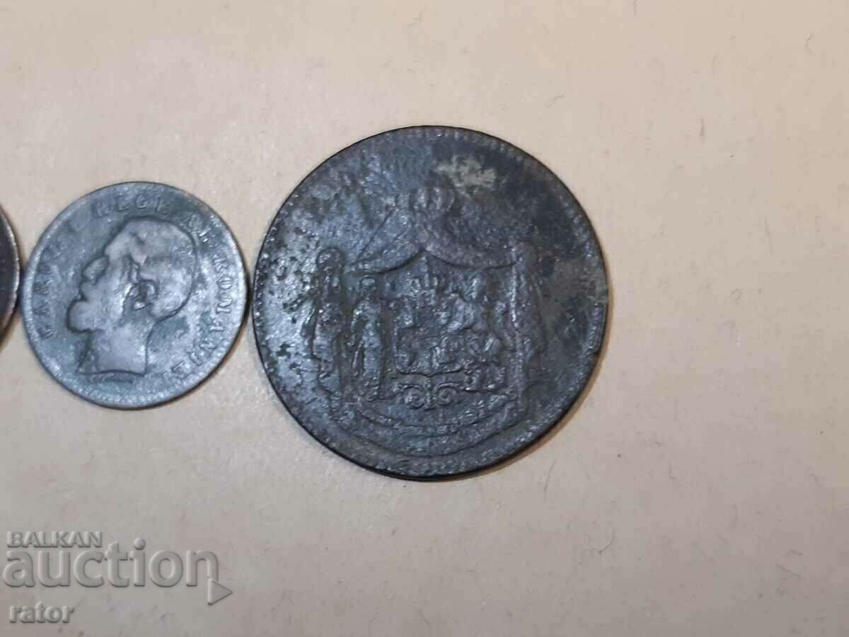 Coins 2 bani 1882, 2 bani 1900 and 10 bani 1867, Romania - 6 Coins 2 bani 1882, 2 bani 1900 and 10 bani 1867, Romania - 6