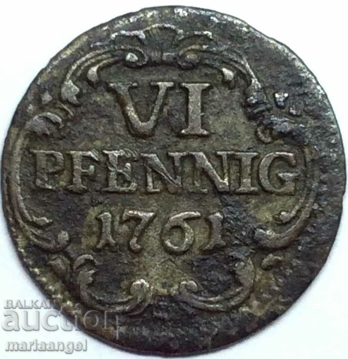 6 Pfennig 1761 Saxa-Albertine Line Germania - rar