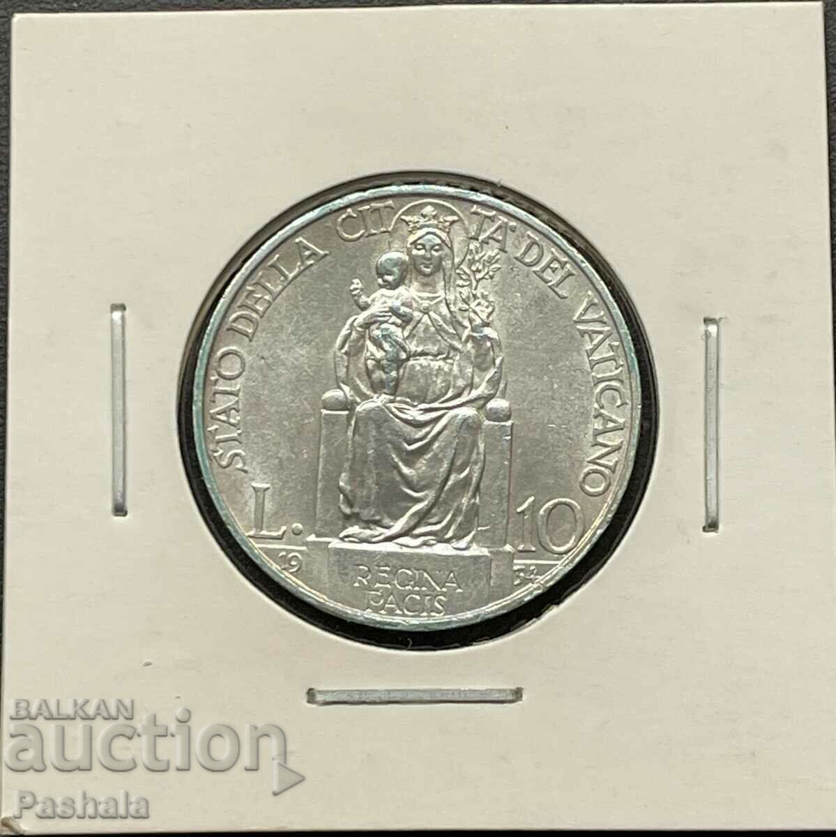 Ватикана 10 лири 1934 г. сребро
