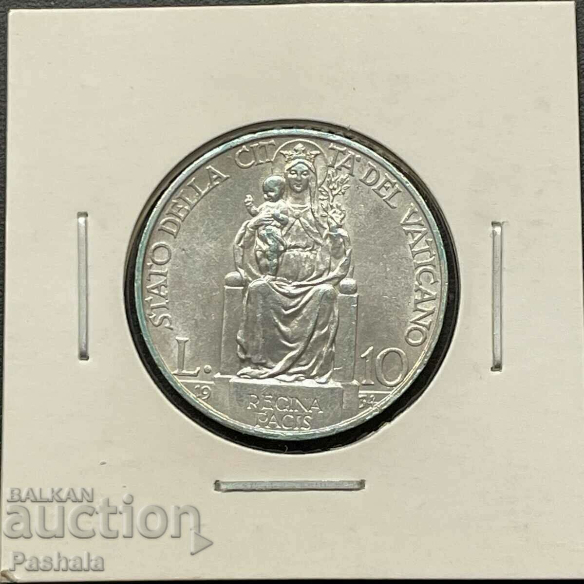 Vatican 10 lire 1934 silver