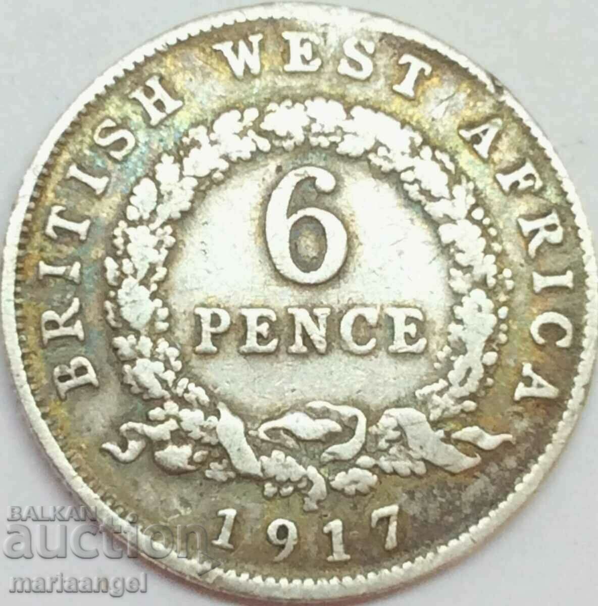 Британска Западна Африка 6 пенса 1917 сребро - много рядка!