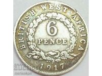 Βρετανική Δυτική Αφρική Ασήμι 6 πένες 1917 - Πολύ σπάνιο!