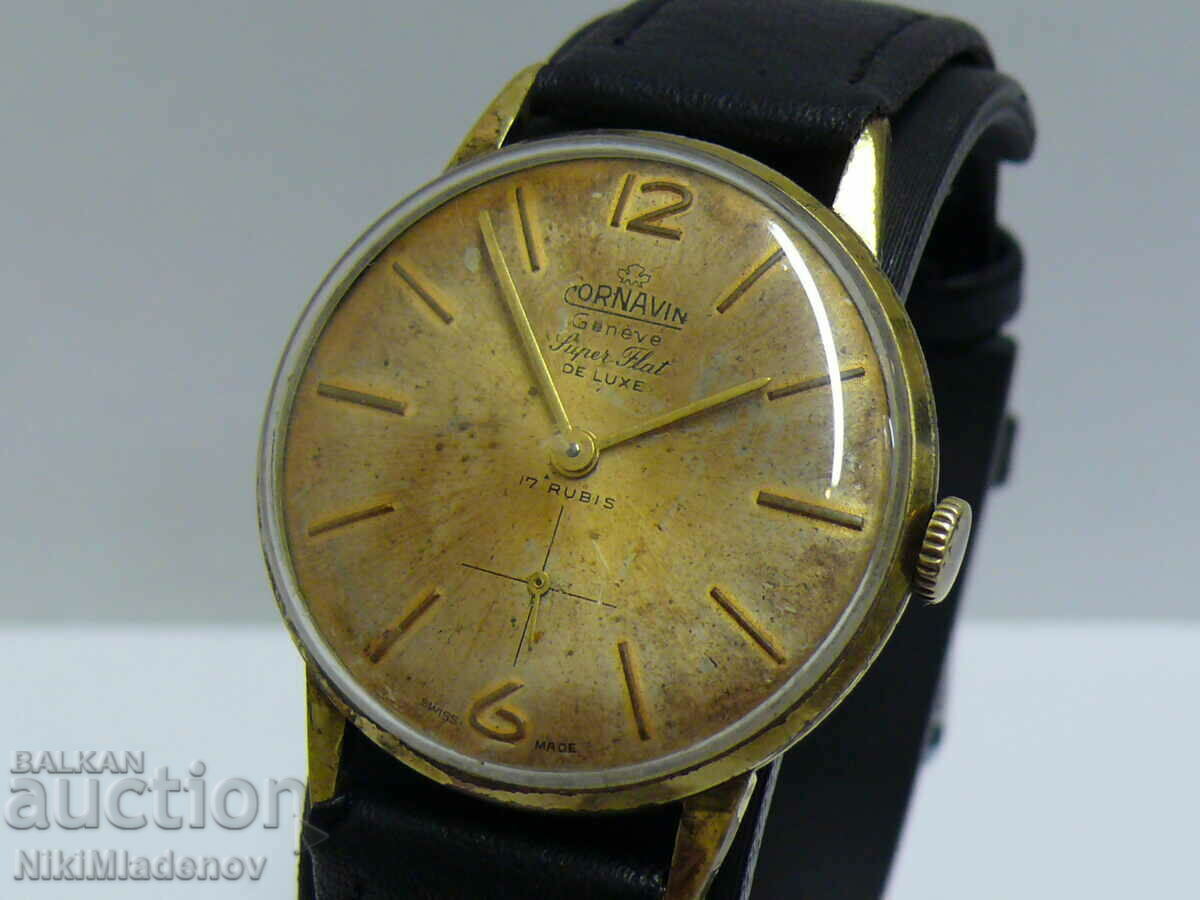 Swiss CORNAVIN DE LUXE Gold Plated Wrist Watch, Working