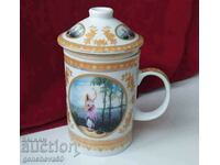 Designer tea cup in 3 parts, porcelain, marking