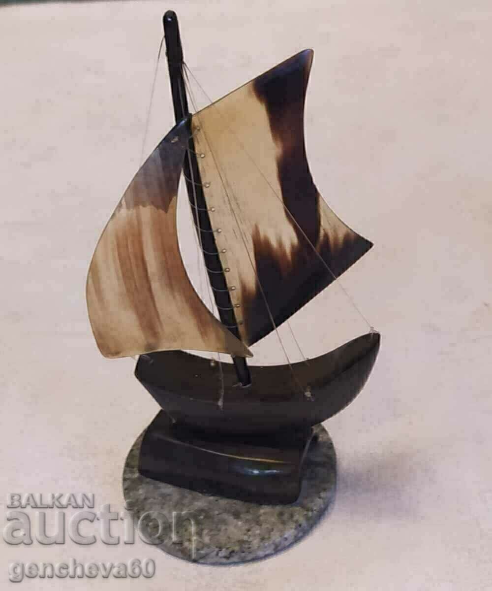 Auction Retro souvenir "Sailboat" handmade from horn Auction Retro souvenir "Sailboat" handmade from horn