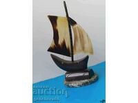 Retro sailing ship, handmade from horn