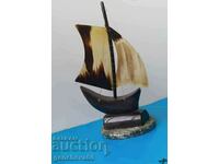 Retro sailing ship, handmade from horn