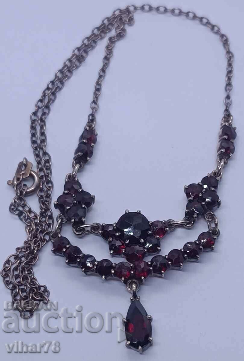 Silver Necklace with Bohemian Garnet