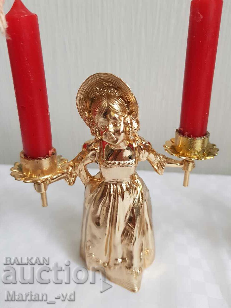 Auction Two new Italian metal candlesticks with a girl Auction Two new Italian metal candlesticks with a girl