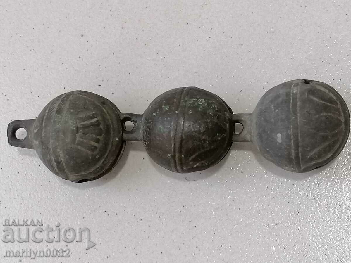 Bronze bells for horse harness type "nut" 3 pieces - 6