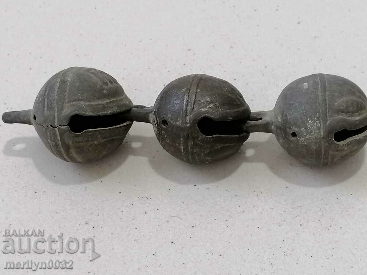 Bronze bells for horse harness type "nut" 3 pieces - 7